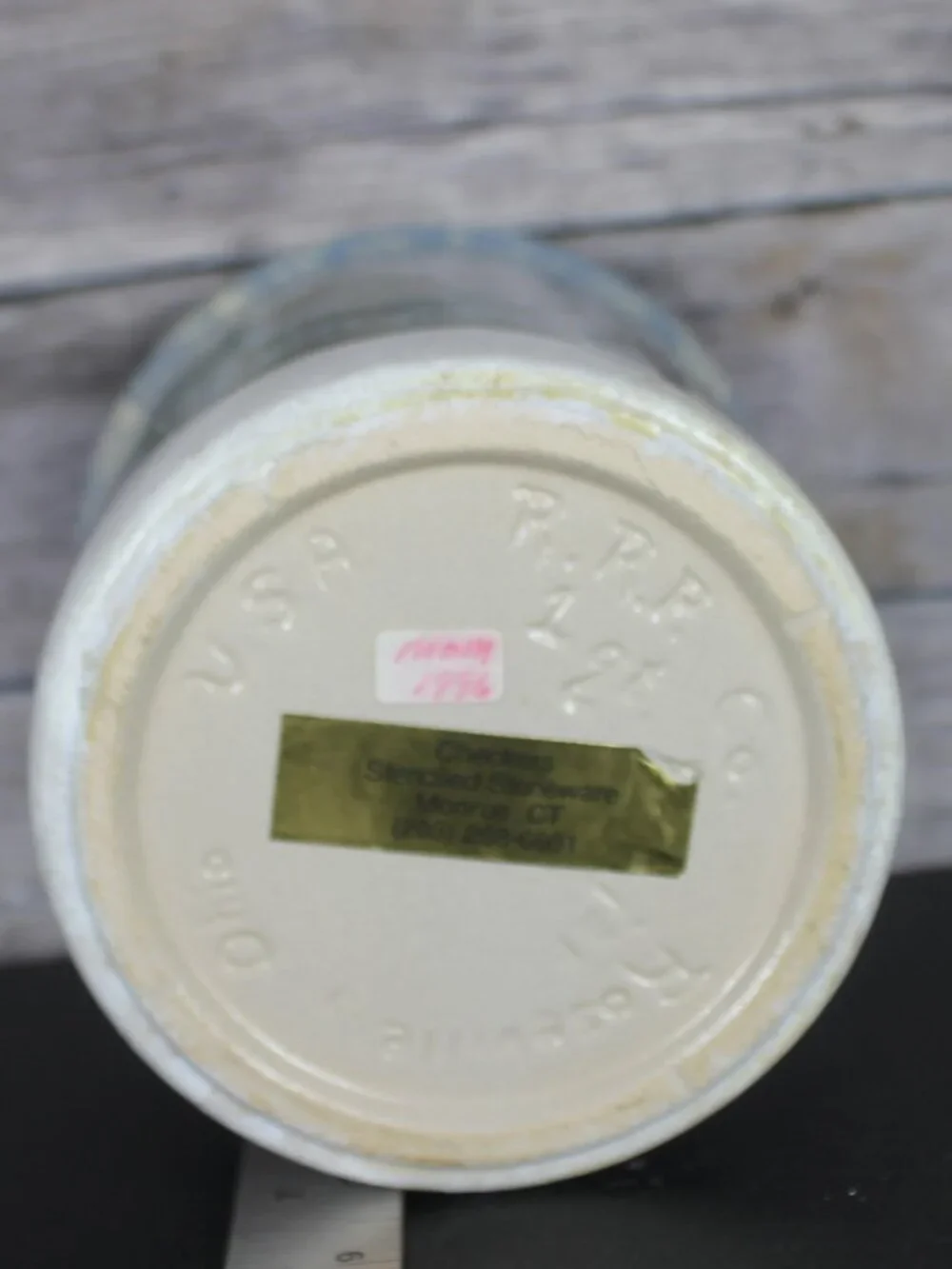 Vintage R.R.P. Co. Roseville Ohio Snowman Stenciled Stoneware Crock Jar 1994
